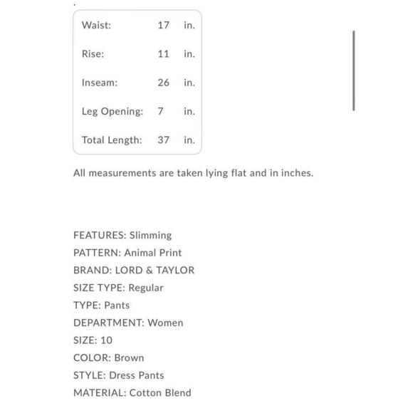 Lord & Taylor Brown Leopard Print Slim Dress Pants Sz 10 - Picture 3 of 3